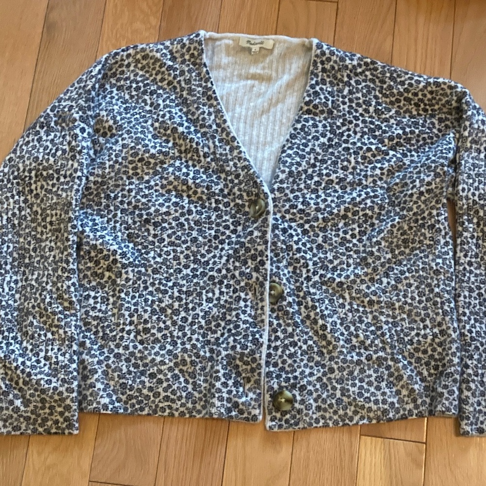 Madewell Vintage Ditsy Cameron Ribbed Cardigan Sweater in Coziest Yarn Small